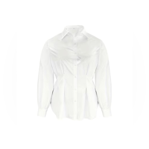 Plus Size White Sexy Casual Solid Solid Color Shirt Collar Tops - Picture 4 of 8
